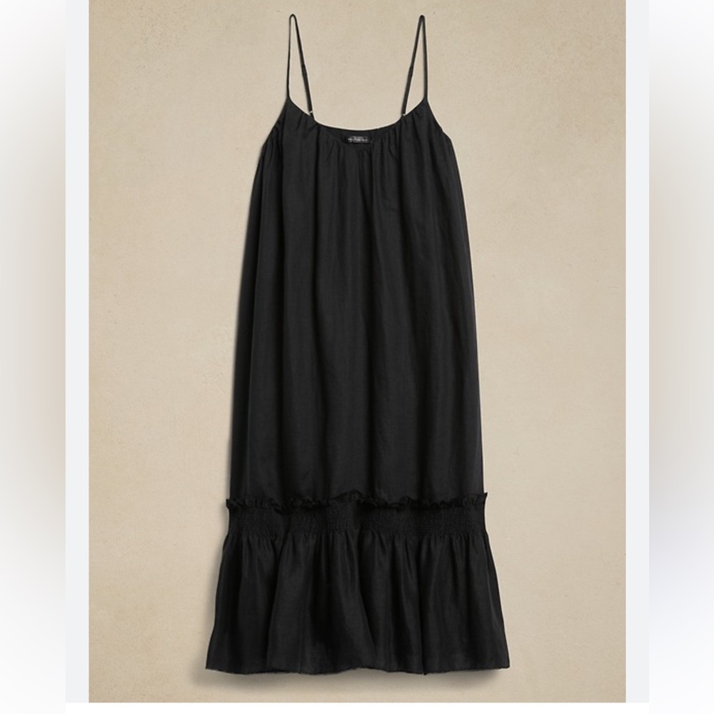 Banana Republic Charlize linen midi Black Tiered Dress With pockets size Xl